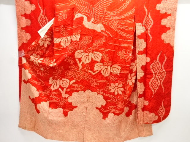 JAPANESE KIMONO / ANTIQUE JUBAN FOR FURISODE / SILK / SHIBORI / KIKU & PAULOWNIA